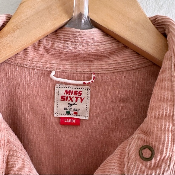 Y2K Miss Sixty Muted Pink Corduroy Shirt Dress Size L - Picture 2 of 6